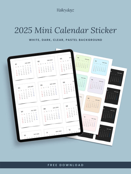 2025 Mini Calendar Stickers